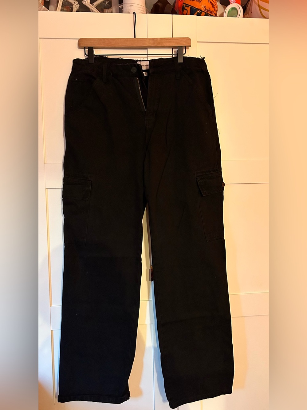 Frame Denim Black Cargo Pants with Side Pockets
